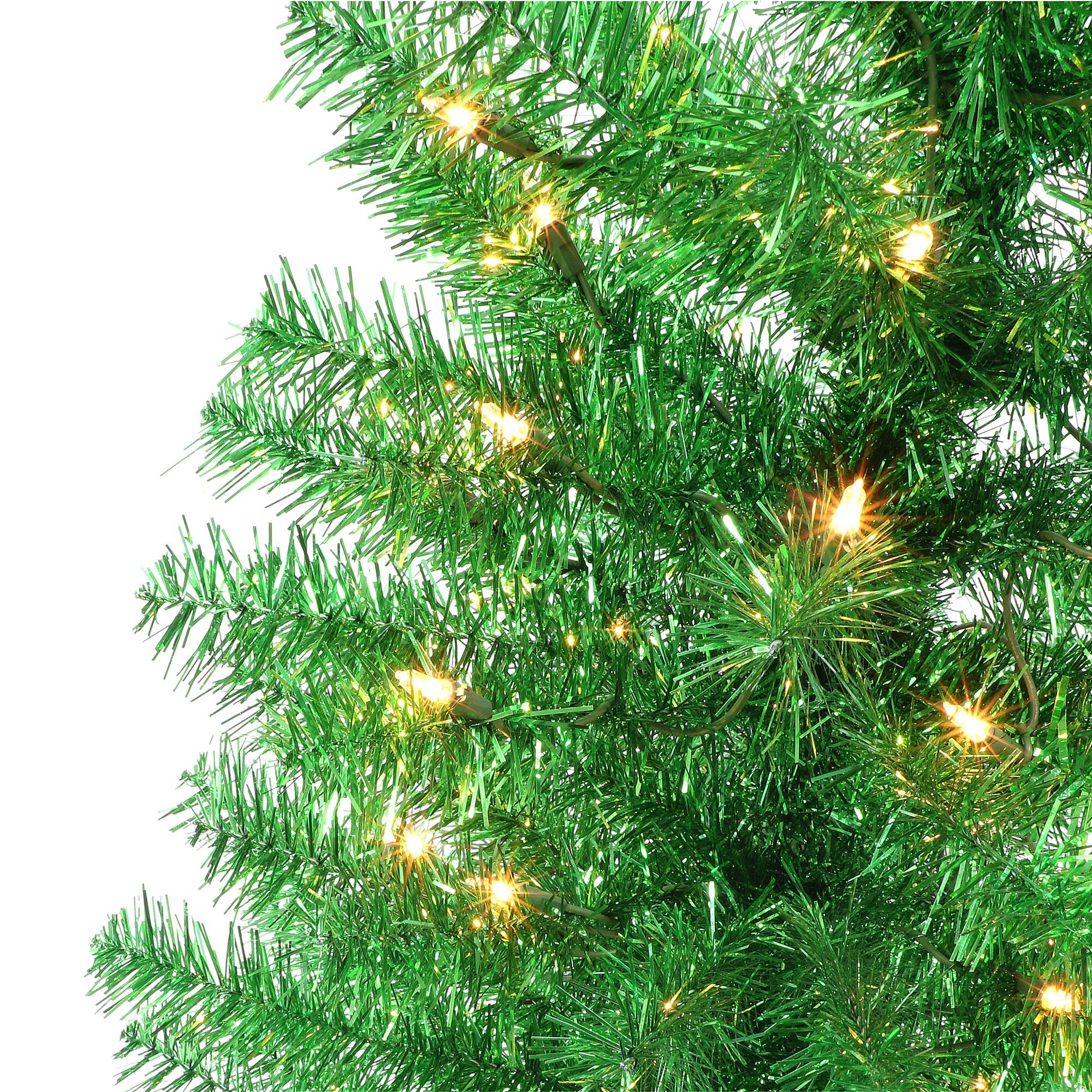 4.5ft. Pre-Lit Green Tinsel Artificial Christmas Tree, Clear Lights